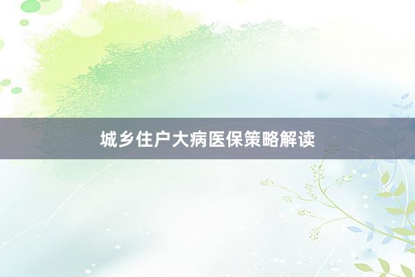 城乡住户大病医保策略解读